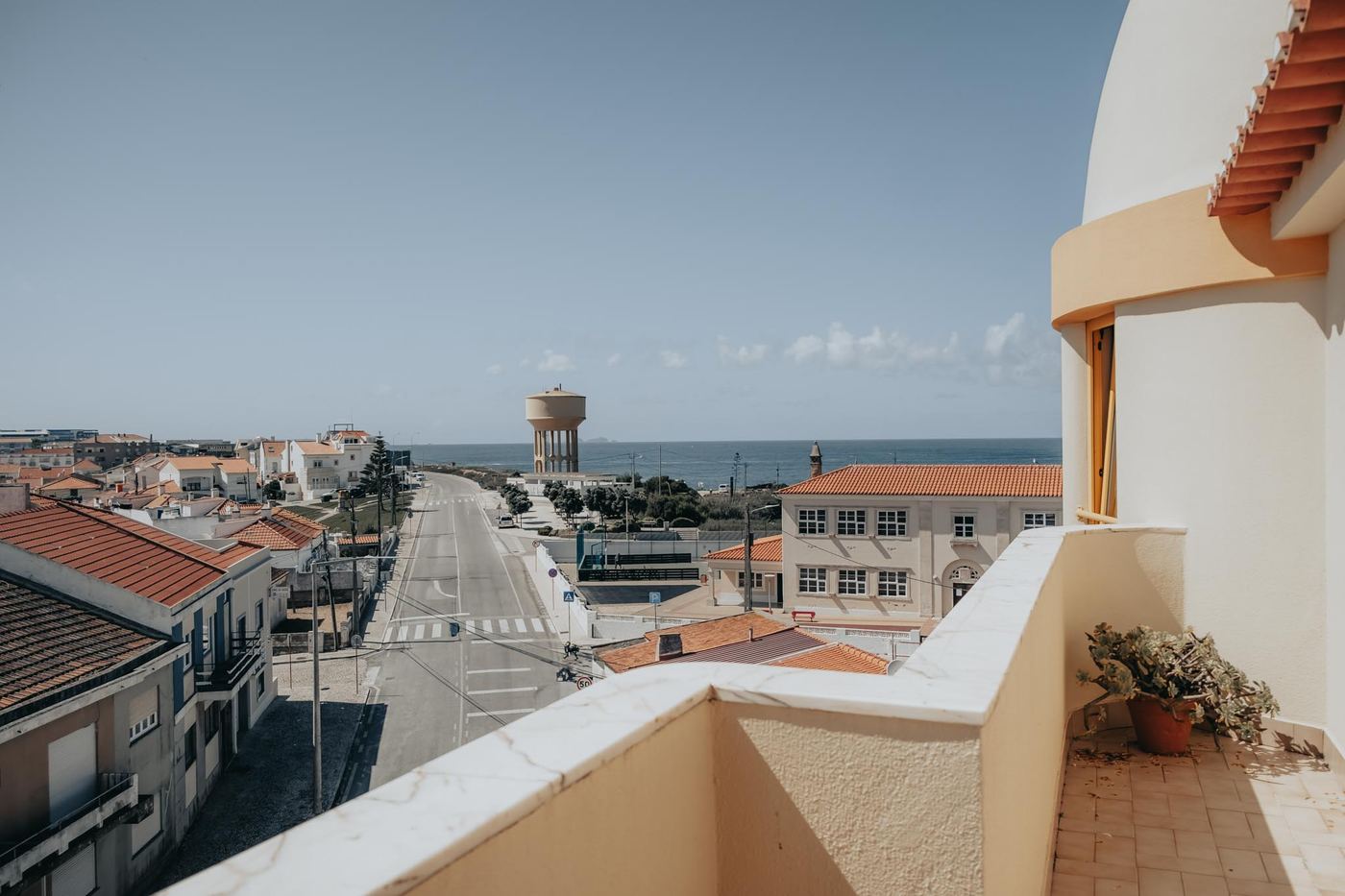 Peniche and the ocean seen from a rooftop