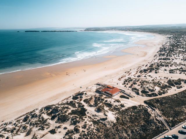 The bay and the beach from the air