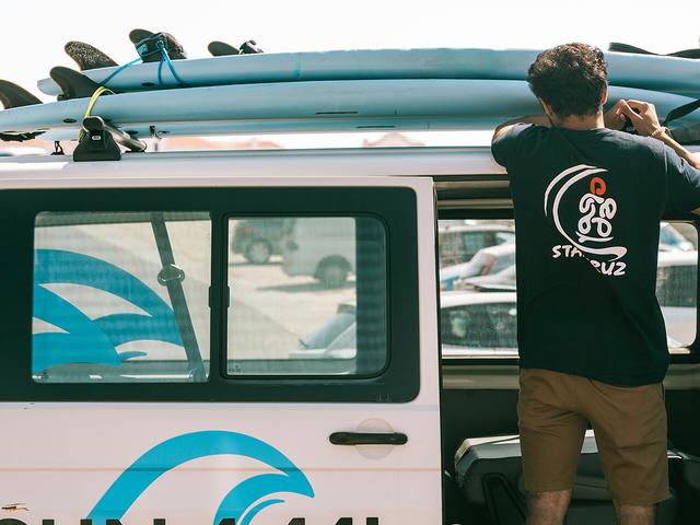 The Tsunami van loaded with boards